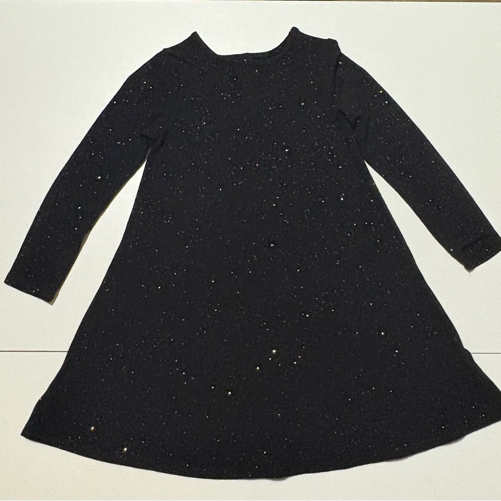 Black A-Line Casual Dress with Long Sleeves and Crew Neck